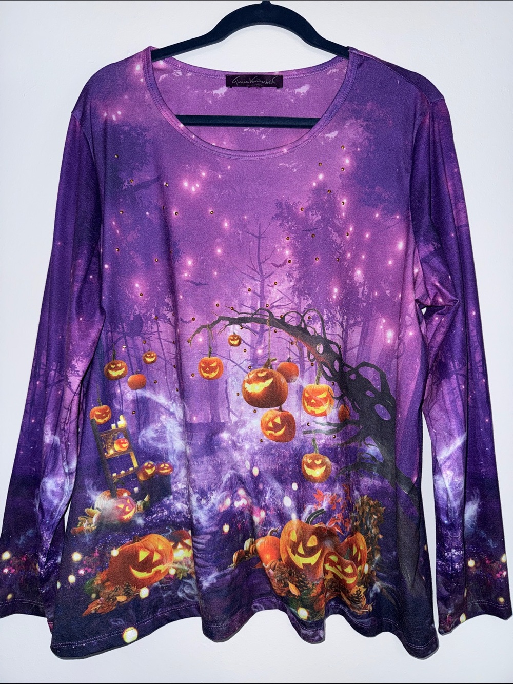 Gloria Vanderbilt Purple Long-Sleeve Halloween Pumpkin Top